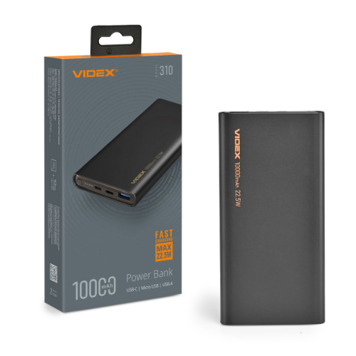 Павербанк 10000 mAh Videx VPB-310-B 22,5W чорний Житомир