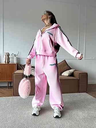Женский спортивный оверсайз костюм двойка: кофта и штаны с лампасами Розовый Одесса