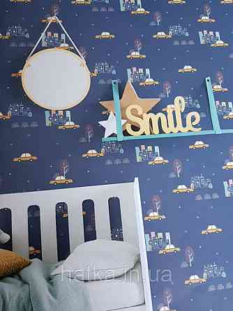 Шпалери флізелінові Decoprint 21108 Sweet Dreams дитячі сині машини зірки 0,53x10,05 м Київ