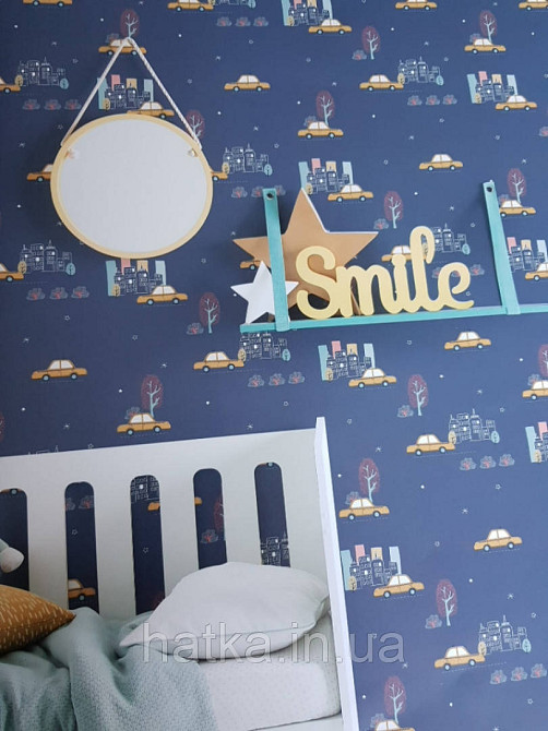 Шпалери флізелінові Decoprint 21108 Sweet Dreams дитячі сині машини зірки 0,53x10,05 м Київ - фото 1