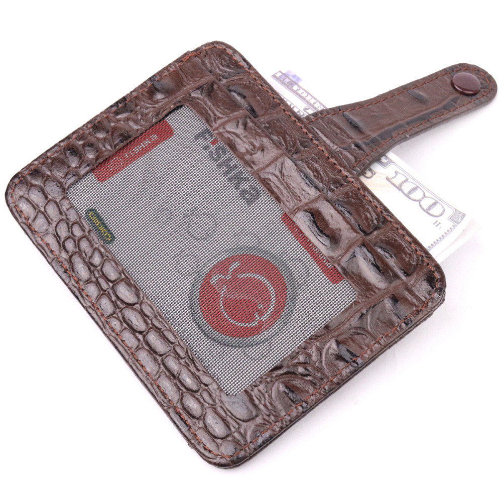 Визитница из натуральной фактурной кожи под крокодила KARYA 20965 Коричневый Киев - изображение 8