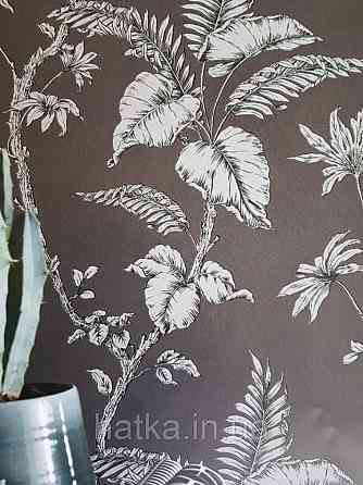 Обои виниловые на флизелине Marburg 31847 New modern крупные листья ветки серые черные на черном фоне Киев