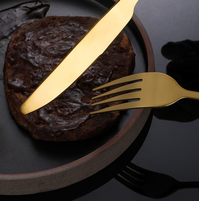 Набор столовых приборов 24 шт х 6 персон Подарочный Нержавеющая сталь Золотые с Черным в Кейсе Кременчуг - изображение 5