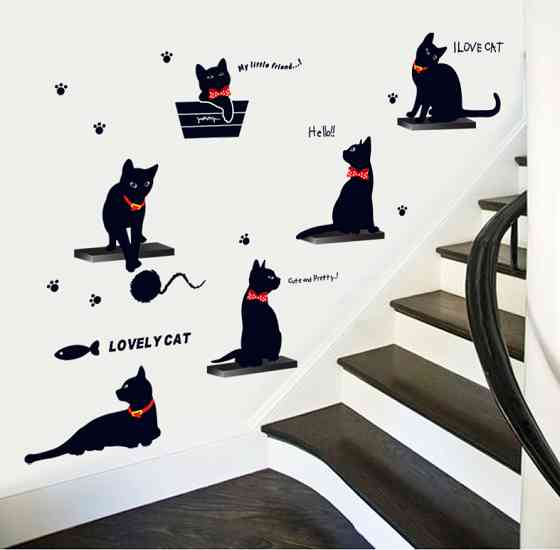 Наклейка на стіну Коти 60 на 30 см чорний Київ