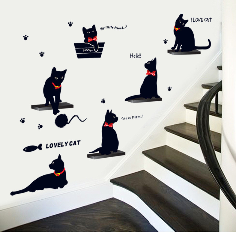 Наклейка на стіну Коти 60 на 30 см чорний Київ - фото 1