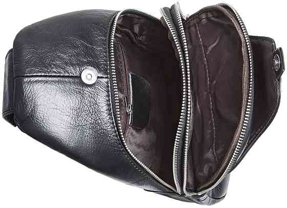Мужская сумка-слинг кожаная черная Tiding Bag 7579 Каменское