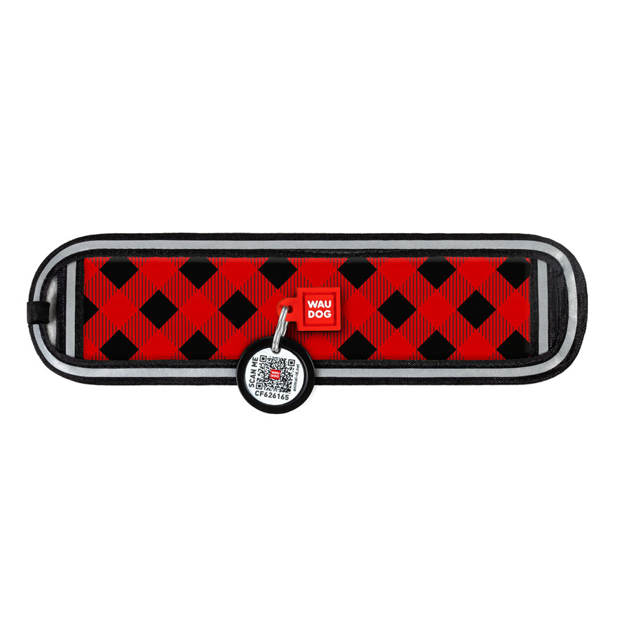 Ергономічна накладка на нашийник WAUDOG Nylon з QR-паспортом, малюнок "Шотландка червона" (розм Коломыя - изображение 2
