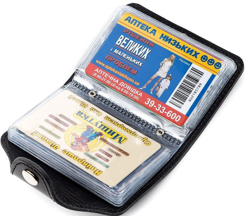 Визитница вертикальная Shvigel 13909 кожаная Черная Киев - изображение 6