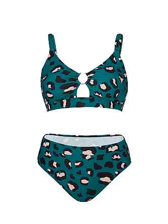 Раздельный купальник большого размера леопардовый 4XL зеленый Киев