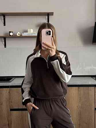 Женский стильный повседневный костюм двойка из велюра Шоколад, 42/44 Одесса