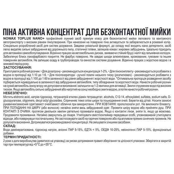 Активна піна Nowax Toplux Nano+Active Foam концентрат для безконтактної мийки 22кг Львів