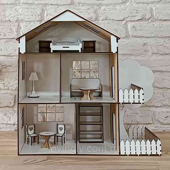 Белый кукольный домик 37см с набором мебели Ирпень