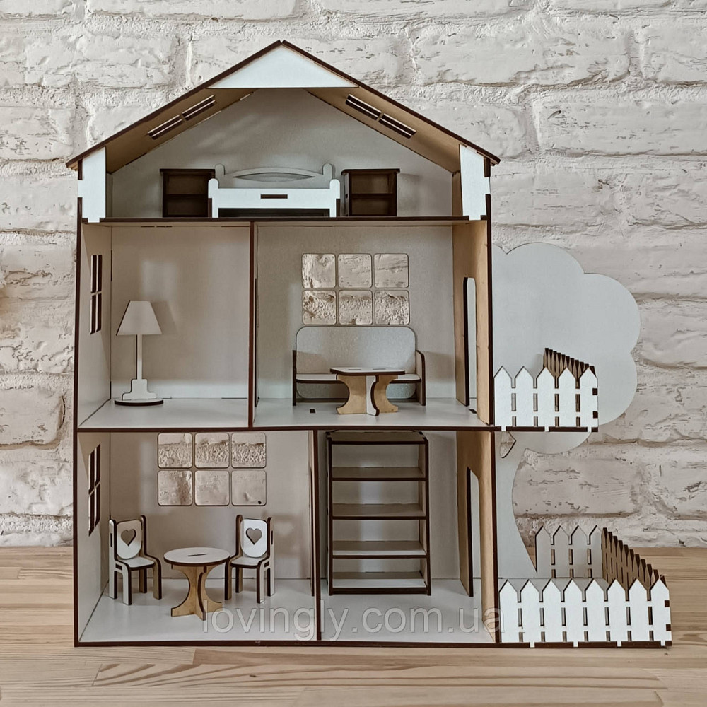 Белый кукольный домик 37см с набором мебели Ирпень - изображение 3
