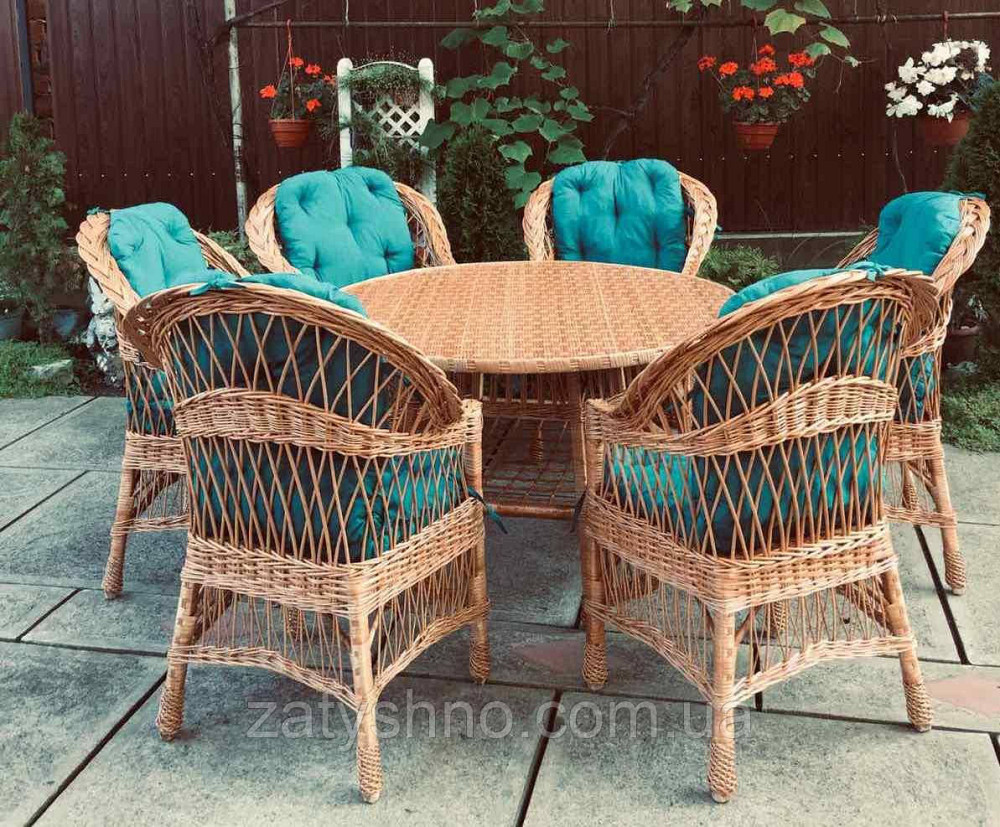 Плетені меблі на 6 осіб|  Комплект плетених меблів із круглим столом | меблі з лози плетені Київ - фото 4