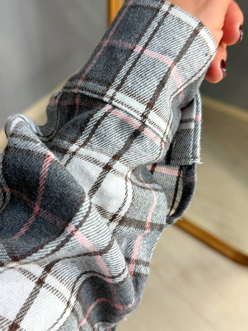 Рубашка женская Baoyu 225-1 в клетку оверсайз фланель, серый, one size Киев - изображение 5