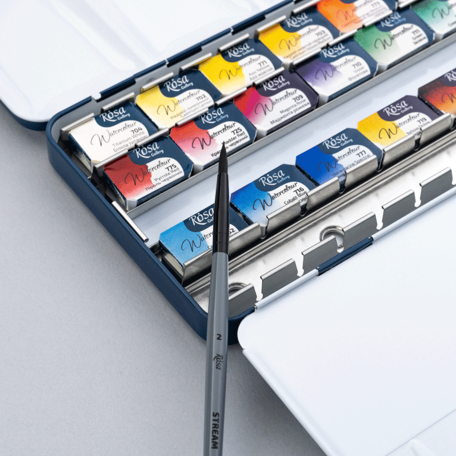 Набір акварельних фарб з пензлем SPECTRUM 21×2,5мл кювета Індіго металевий пенал ROSA Gallery Київ - фото 5