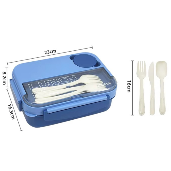 Контейнер, ланч-бокс для гарячої та холодної їжі, миска з окремими відсіками та столовими приборами для їжі, синій Кам'янець-Подільський