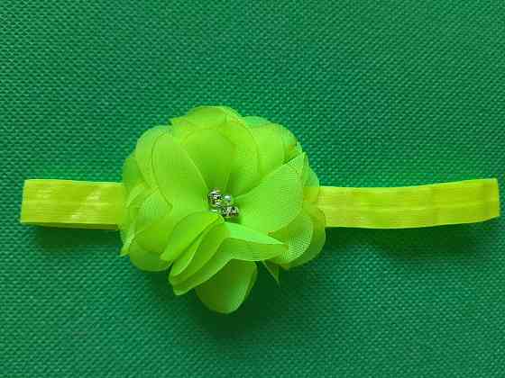 Детская повязка с цветком кислотно-салатовая - размер цветка 6,5см, размер универсальный (на резинке) Киев