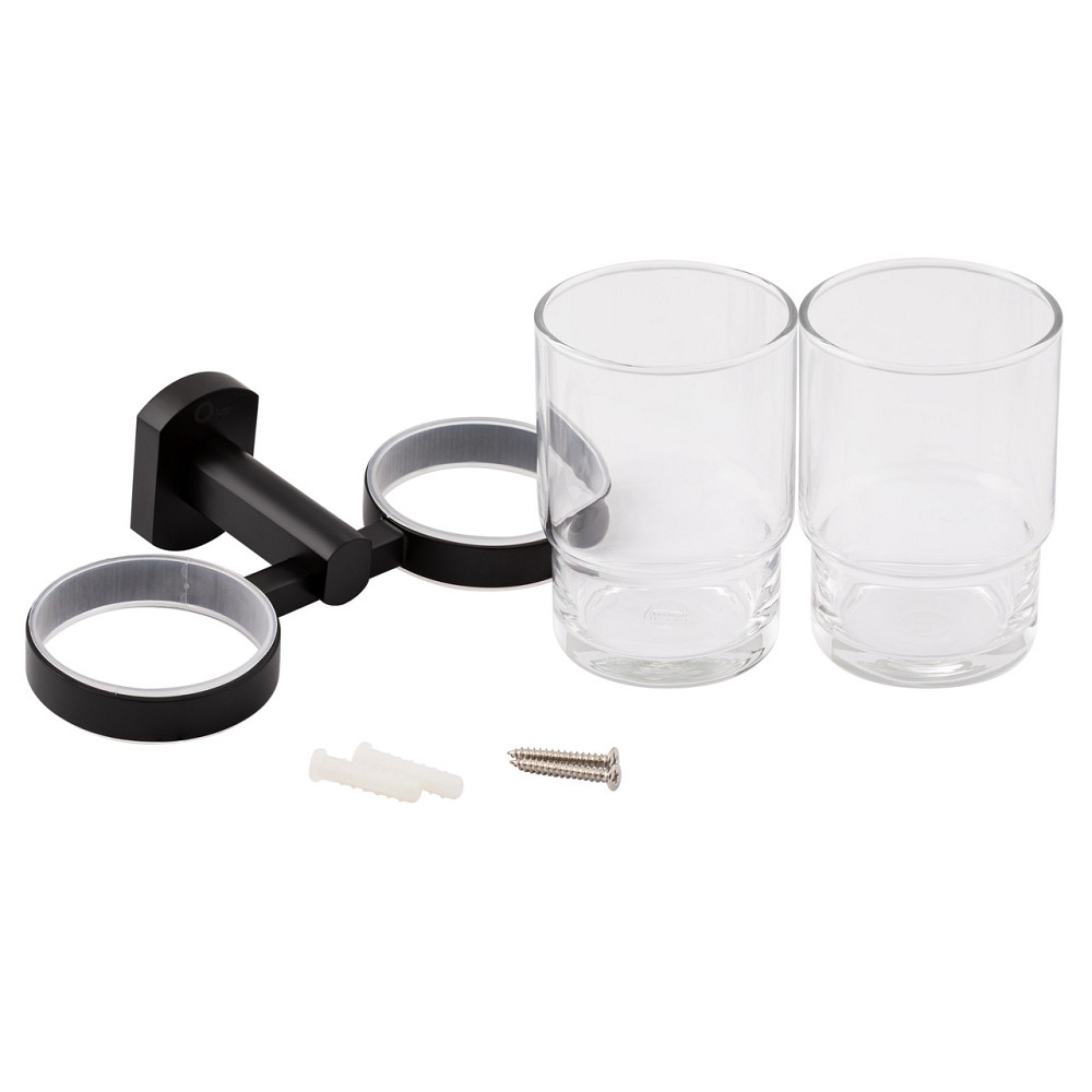 Склянка з тримачем Qtap Liberty настінний подвійний QTLIBBLM1155 Black Київ - фото 4