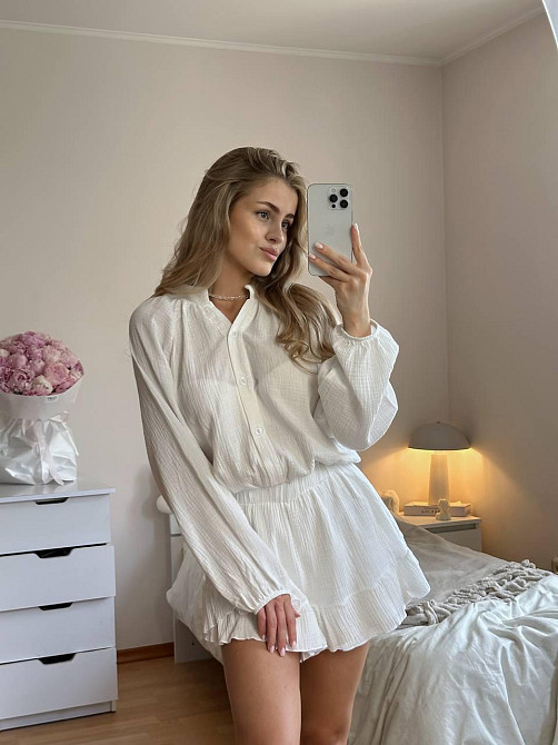 Женское летнее одноцветное платье-комбинезон с длинным рукавом натуральный муслин 46/48 Одесса - изображение 6