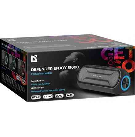 Акустическая bluetooth колонка Defender Enjoy S1000 20W LED microSD USB TWS (Черный) Винница