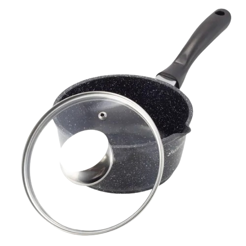 Ковш литий алюміній 1,35л d16*8см скляна кришка антипригарне покриття чорний мармур 4436 KAMILLE Житомир - изображение 5