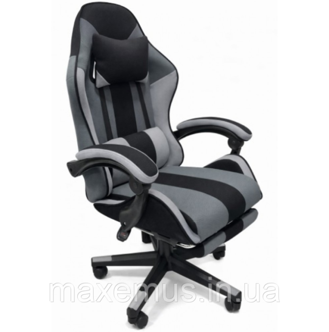 Кресло геймерское из ткани с подставкой для ног B 963 компьютерное кресло для геймера черно-серое Мостиска - изображение 1
