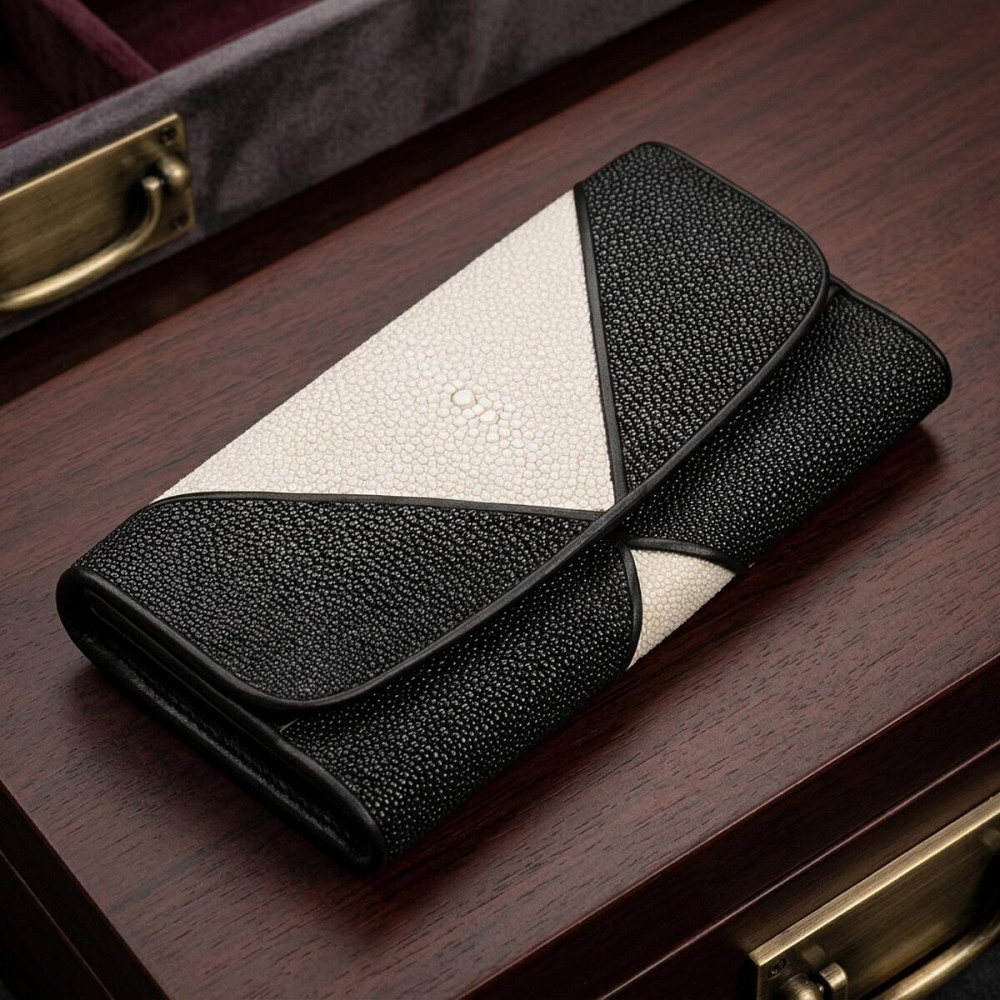 Кошелек женский STINGRAY LEATHER 18103 из натуральной кожи морского ската Черный Киев - изображение 11
