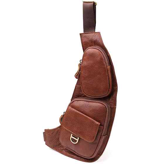 Мужская сумка через плечо из зернистой натуральной кожи Vintage 22966 Коричневый Киев