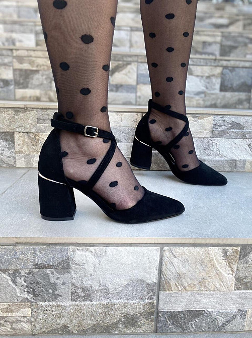 VIKA Босоніжки жіночі чорні VIKA L120-21 літні з еко-замші на стійких підборах із закритим носк Коломия - фото 4