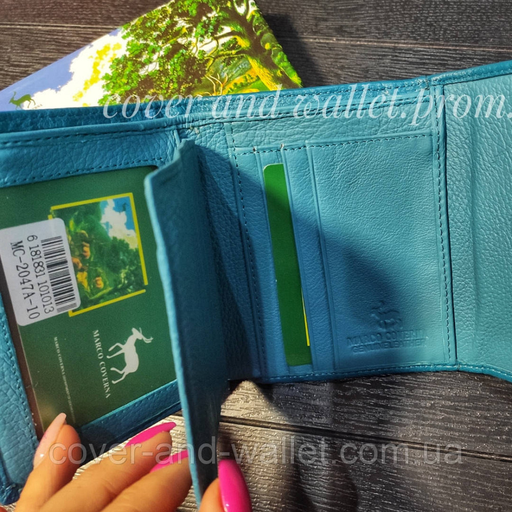 Красивий шкіряний гаманець для дівчат бірюзового кольору на магнітах Marco Coverna MC-2047A Київ - фото 3