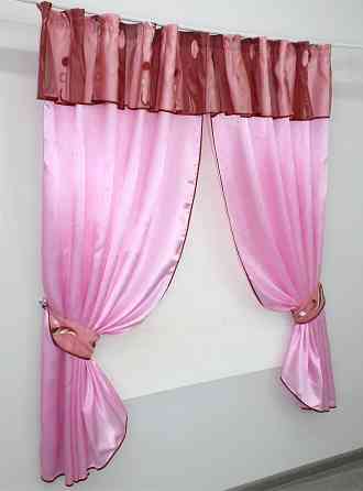 Кухонный комплект VR-Textil № 085к шторки с ламбрекеном розовый с бордовым 270х170 см (52-0494) Киев