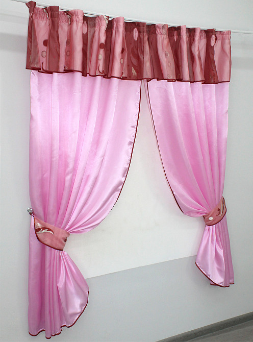 Кухонный комплект VR-Textil № 085к шторки с ламбрекеном розовый с бордовым 270х170 см (52-0494) Киев - изображение 2