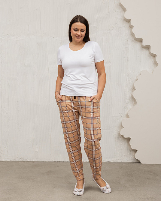 Женские пижамные штаны - бежевые в клетку Nicoletta 1126Ш XL Киев - изображение 3