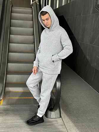 Теплое мужское худи на флисе с капюшоном серое меланжевое Pobedov 008 ЗИМА Киев