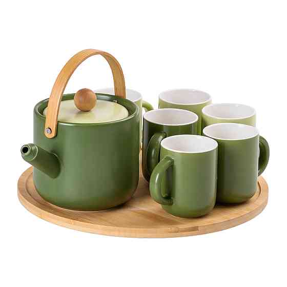 Yiwu Чайний сервіз на 6 персон з бамбуковою обертовою підставкою, зелений HP-15-23 Коломыя