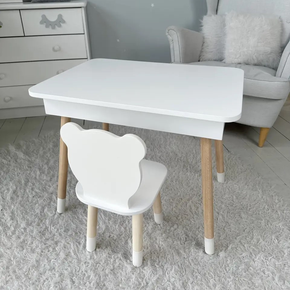 Столик с откидным верхом 53х60х45 и стульчик медвежа 26.5х26х25, стол и стул для взлобика от 1 года, белый Киев - изображение 11