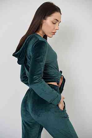 Женский велюровий костюм на змейке с капюшоном Изумрудный S Харьков