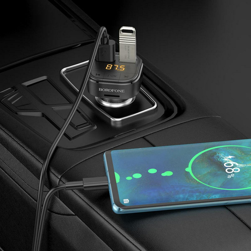 Автомобильное зарядное устройство с FM-модулятором BOROFONE BC43 Flash QC3.0 car BT FM transmitter 18W Black Одесса - изображение 6