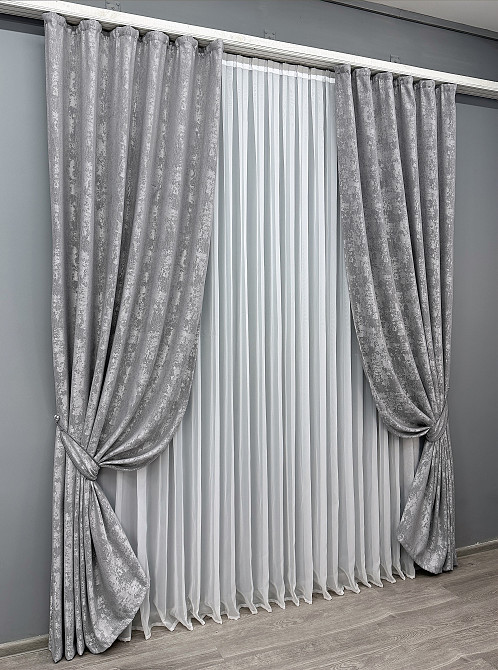 Комплект готовых штор VR-Textil Жаккард Sultan YL № 1668ш Серый 150х270 см 2 шт (33-0550) Киев - изображение 3