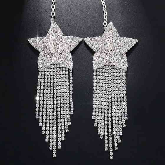 Наклейки на грудь с камнями серебристые звездочки, размер one size, сплав Киев