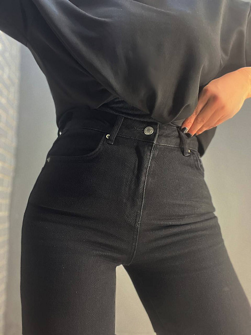 Джинсы женские Twin 1300 палаццо straight fit стрейчевые ровные от бедра черные, черный, 36, 36, 76  Одесса - изображение 2