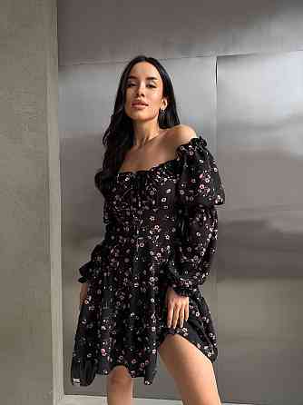 Женское вечернее романтичное платье с принтом цветочным Черный, 44/46 Одесса