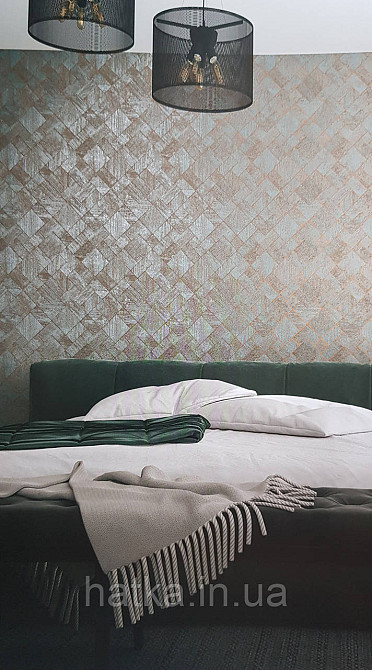 Шпалери вінілові на флізеліні Ritus Marburg метрові геометрія під плитку бірюзові коричневі золотисті Київ - фото 1