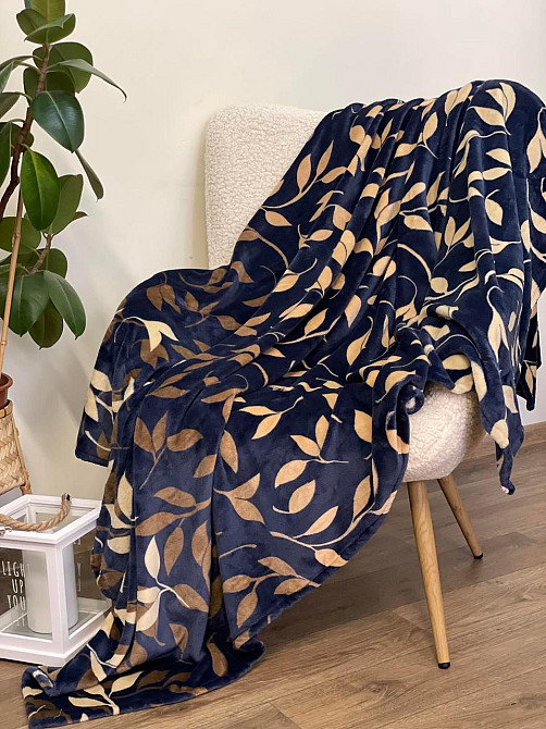 Ecotton Плед Ecotton 150х220 см із мікрофібри Well Soft Листя золоте синій Коломия - фото 2