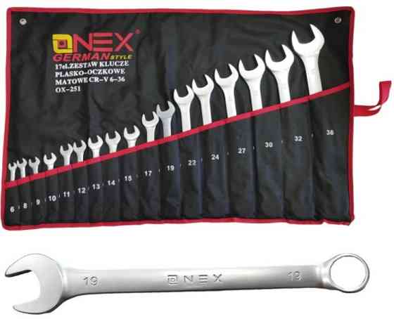 OX-251 Набір ріжкових ключів 17 шт 6-36 мм із гумовою ручкою, стійкі до навантажень, хромованадієва сталь Одеса