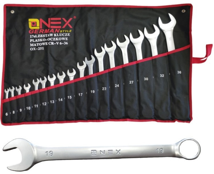 OX-251 Набір ріжкових ключів 17 шт 6-36 мм із гумовою ручкою, стійкі до навантажень, хромованадієва сталь Одеса - фото 1
