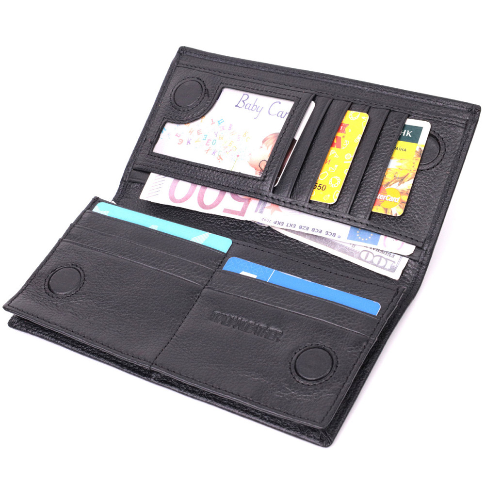 Місткий вертикальний жіночий гаманець на магнітах із натуральної шкіри Чорний (ST Leather) Київ - фото 7