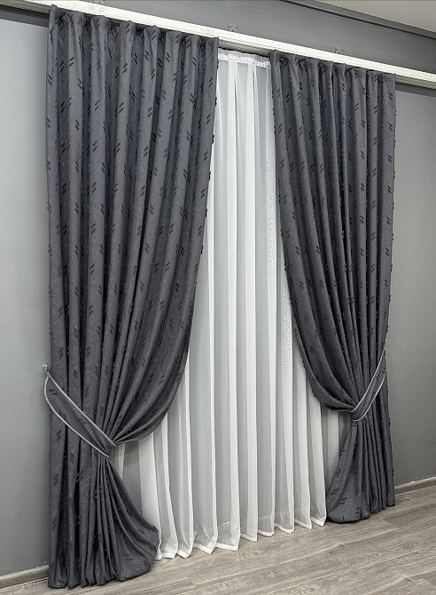 Комплект штор VR-Textil Лен Букле № 1885ш Антрацит 150х290 см 2 шт (33-0914) Киев - изображение 3
