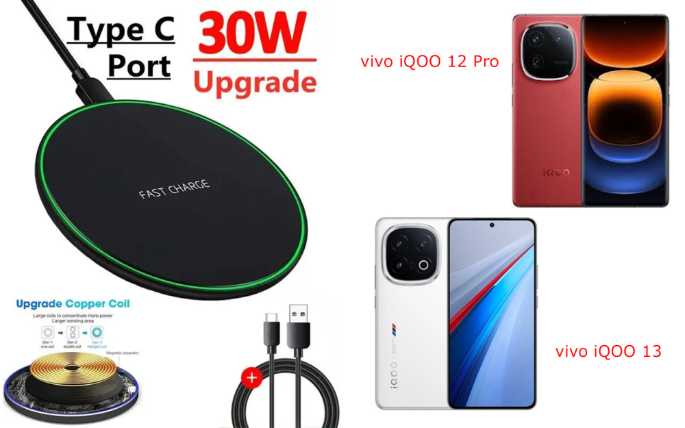 Бездротовий зарядний пристрій 30W для vivo iQOO 12 Pro, vivo iQOO 13 Київ - фото 1